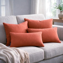 Coral Orange Linen Throw Pillow Cover