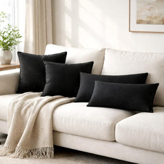 Set of 2 Black Linen Throw / Lumbar Pillow Cover - Black Linen