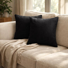 Set of 2 Black Linen Throw / Lumbar Pillow Cover - Black Linen