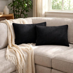 Set of 2 Black Linen Throw / Lumbar Pillow Cover - Black Linen
