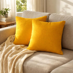 Set of 2 Saffron Yellow Linen Throw / Lumbar Pillow Cover - Saffron Yellow Linen