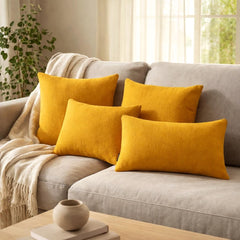 Set of 2 Saffron Yellow Linen Throw / Lumbar Pillow Cover - Saffron Yellow Linen