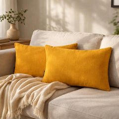 Set of 2 Saffron Yellow Linen Throw / Lumbar Pillow Cover - Saffron Yellow Linen