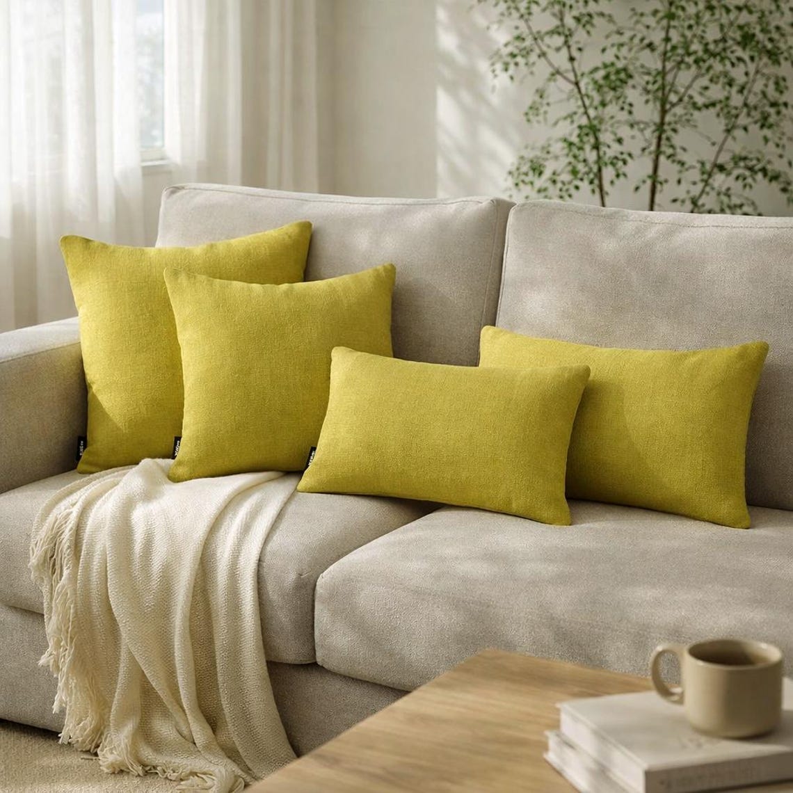 Chartreuse Linen Throw Pillow Cover