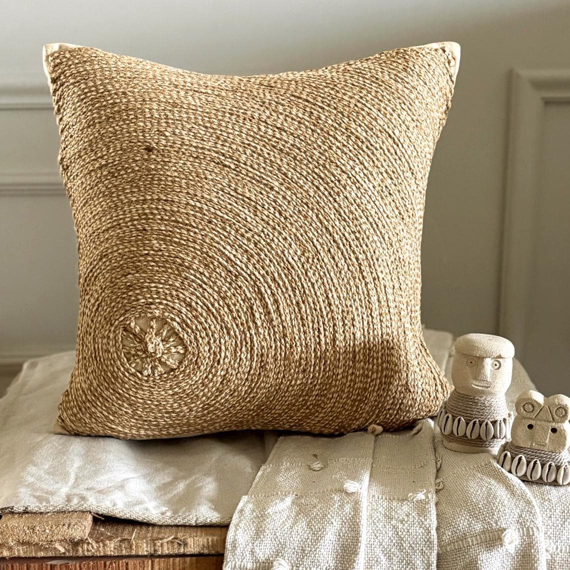 Back To Earth - Natural Beige Cotton Linen Throw Pillow Cover