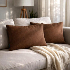 Set of 2 Brown Linen Throw / Lumbar Pillow Cover - Brown Linen