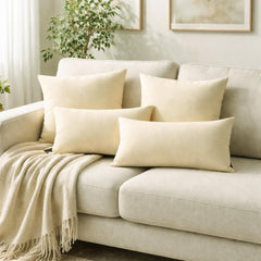 Set of 2 Cream Linen Throw / Lumbar Pillow Cover - Cream Linen