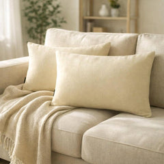 Set of 2 Cream Linen Throw / Lumbar Pillow Cover - Cream Linen