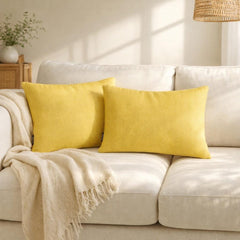 Set of 2 Yellow Linen Throw / Lumbar Pillow Cover - Yellow Linen