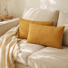 Set of 2 Ochre Linen Throw / Lumbar Pillow Cover - Ochre Linen