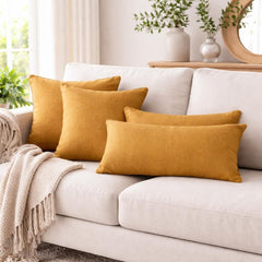 Set of 2 Ochre Linen Throw / Lumbar Pillow Cover - Ochre Linen