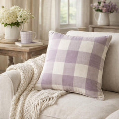 Lavender Plaid - Lavender Cotton Decorative Throw Pillow Cover