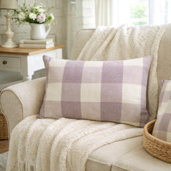 Lavender Plaid Play - Lavender Cotton Lumbar Pillow Cover