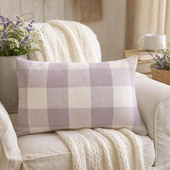 Lavender Plaid Play - Lavender Cotton Lumbar Pillow Cover