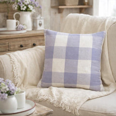 Lilac Plaid - Lavender Cotton Throw Pillow Cover