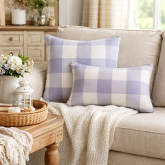Lilac Plaid Play - Lilac Cotton Lumbar Pillow Cover