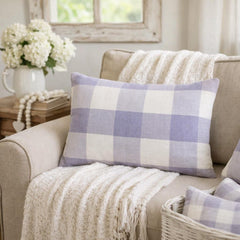 Lilac Plaid Play - Lilac Cotton Lumbar Pillow Cover