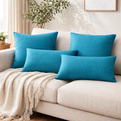 Set of 2 Turquoise Blue Linen Throw / Lumbar Pillow Cover - Turquoise Linen