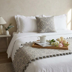 Cotton Grey Decorative Bed Runner and Pillow Cover - Grey Aztec