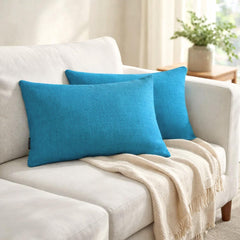 Set of 2 Turquoise Blue Linen Throw / Lumbar Pillow Cover - Turquoise Linen