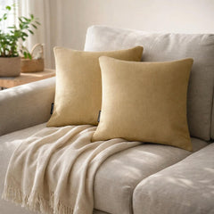 Set of 2 Light Beige Linen Throw / Lumbar Pillow Cover - Light Beige Linen