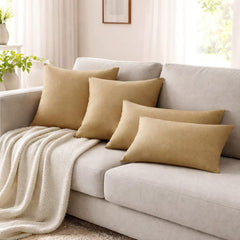 Set of 2 Light Beige Linen Throw / Lumbar Pillow Cover - Light Beige Linen