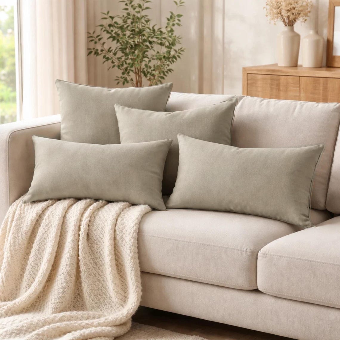 Fawn Gray Linen Throw Pillow Cover