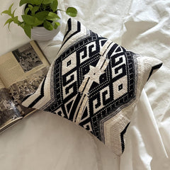 Moroccan Lounge - Black & Ivory Cotton Throw Pillow Cover