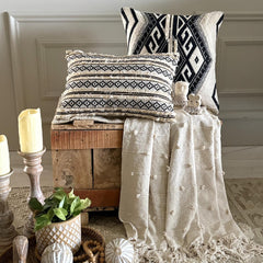 Moroccan Lounge - Black & Ivory Cotton Throw Pillow Cover