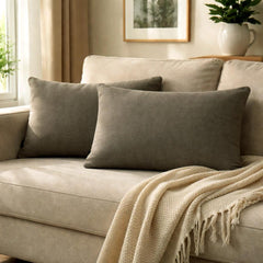 Set of 2 Silver Gray Linen Throw / Lumbar Pillow Cover - Silver Gray Linen