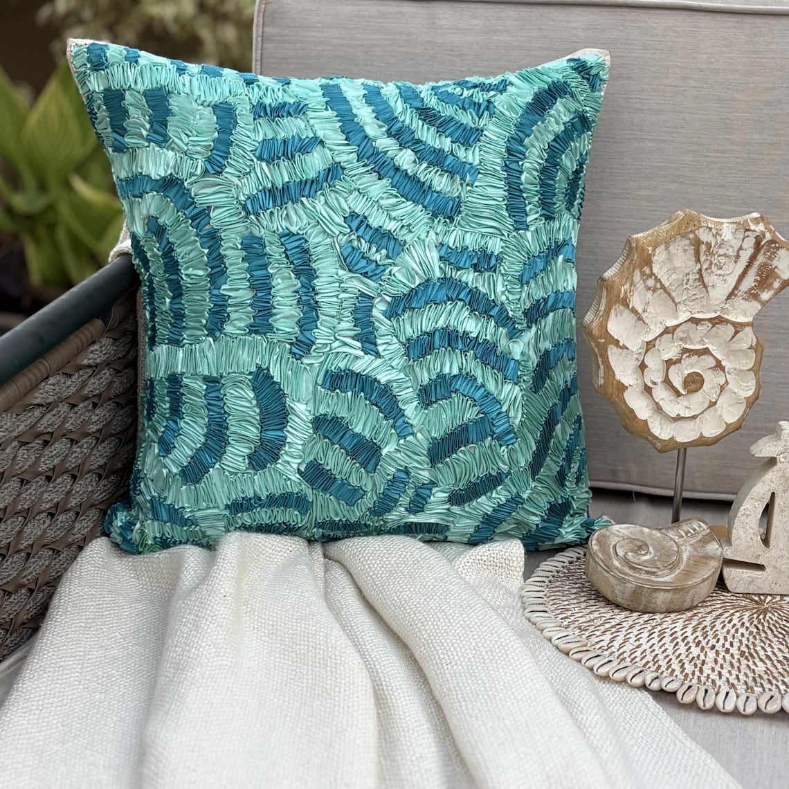 Aqua Ripples Waves Decorative Euro Sham