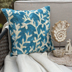 Aqua Blue Art Silk Throw Pillow Cover - Aqua Ornate