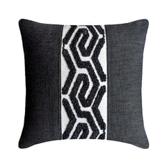 Black Linen Throw Pillow Cover - Black Labyrinth