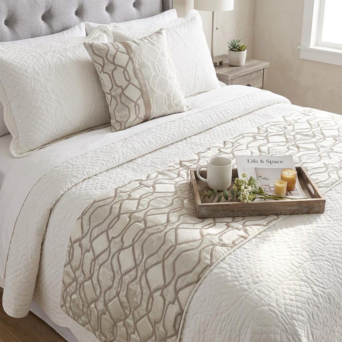 Ivory Delicacy Decorative Bed Runner and Pillow Cover