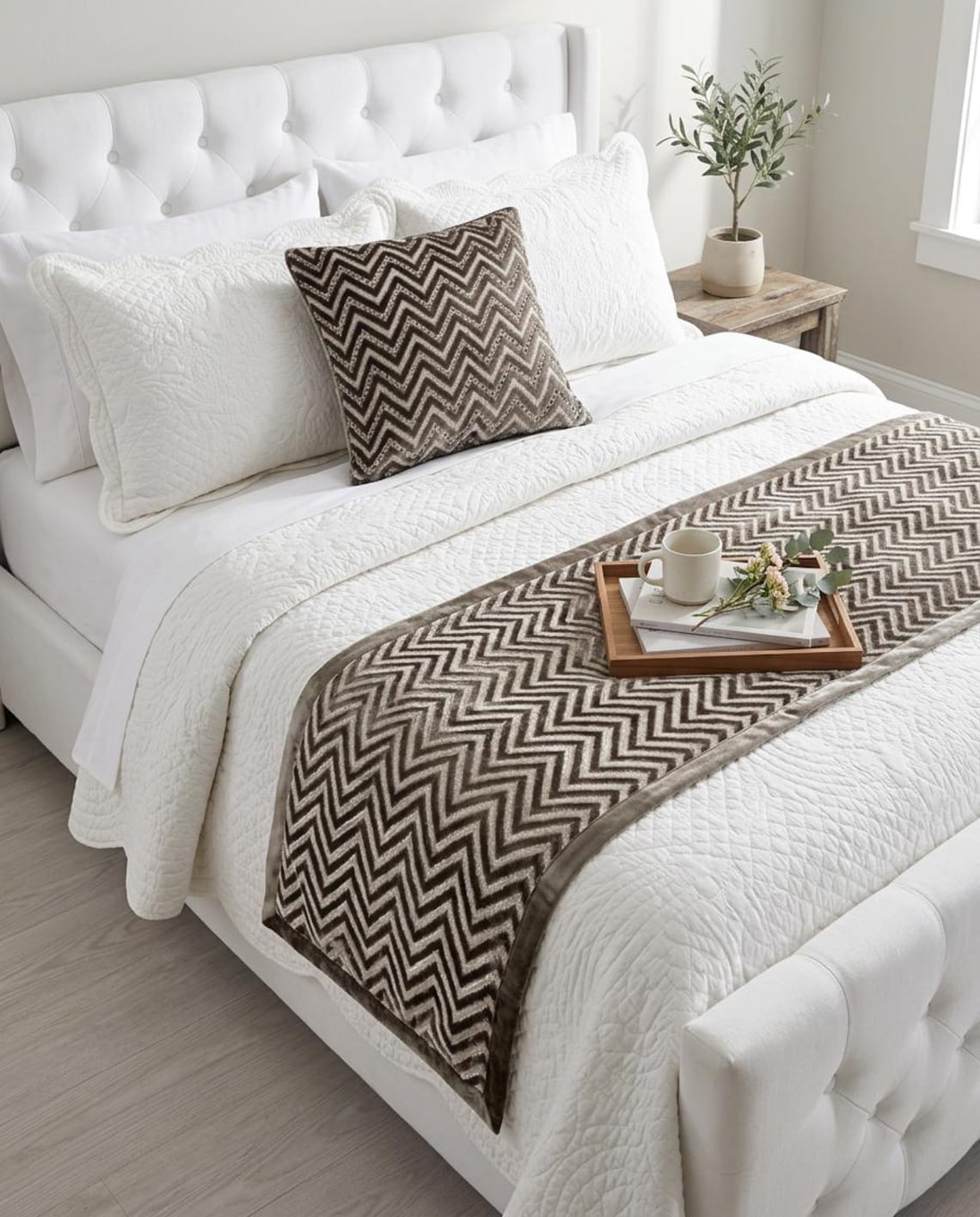 Grey Crystal Chevy Decorative Bed Runner and Pillow Cover