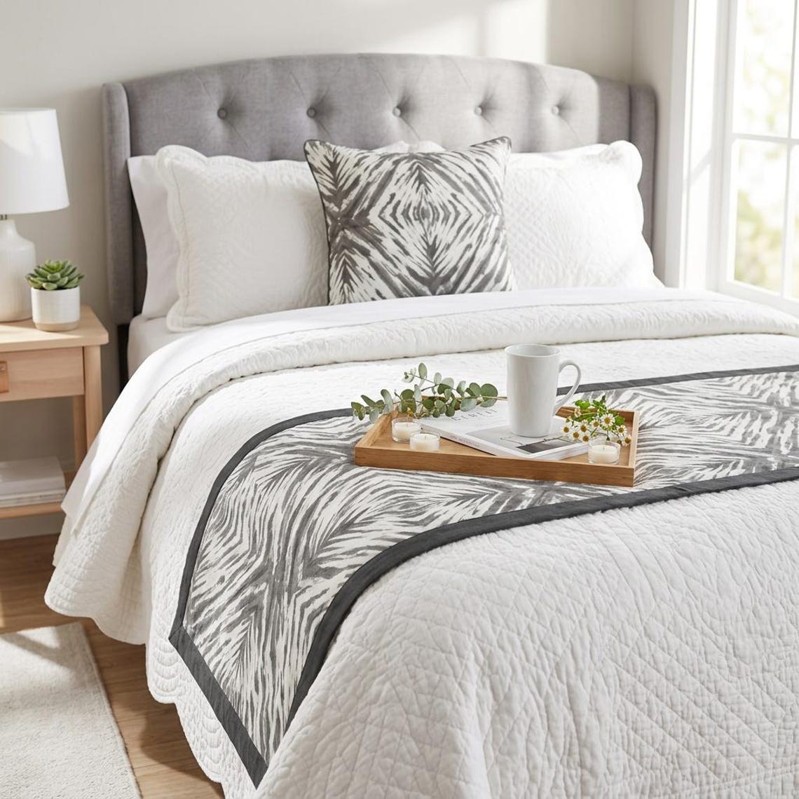 Grey Semblance Decorative Bed Runner and Pillow Cover