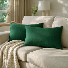 Set of 2 Emerald Green Linen Throw / Lumbar Pillow Cover - Emerald Green Linen