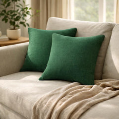 Set of 2 Emerald Green Linen Throw / Lumbar Pillow Cover - Emerald Green Linen