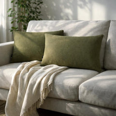 Set of 2 Olive Green Linen Throw / Lumbar Pillow Cover - Olive Green Linen
