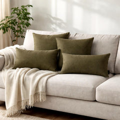 Set of 2 Olive Green Linen Throw / Lumbar Pillow Cover - Olive Green Linen