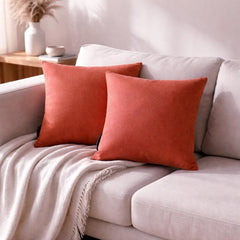 Set of 2 Coral Orange Linen Throw / Lumbar Pillow Cover - Coral Orange Linen