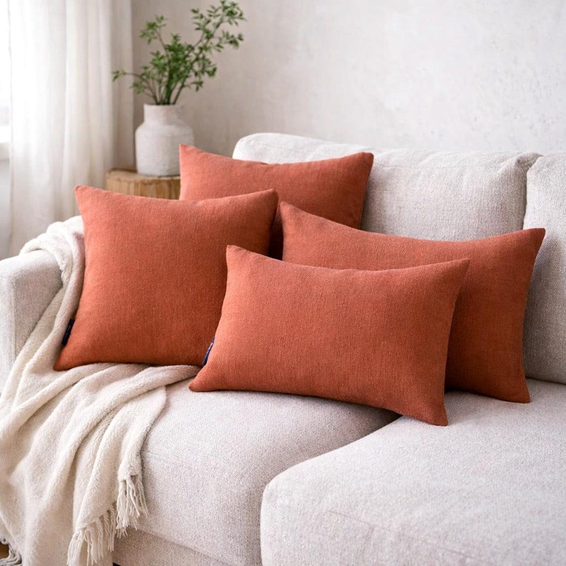 Coral Orange Linen Pillow Cover | The HomeCentric