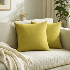 Set of 2 Chartreuse Linen Throw / Lumbar Pillow Cover - Chartreuse Linen