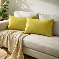 Set of 2 Chartreuse Linen Throw / Lumbar Pillow Cover - Chartreuse Linen