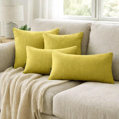 Set of 2 Chartreuse Linen Throw / Lumbar Pillow Cover - Chartreuse Linen
