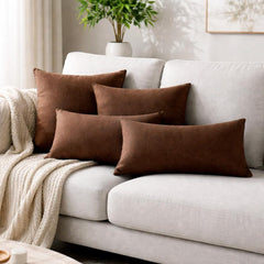 Set of 2 Brown Linen Throw / Lumbar Pillow Cover - Brown Linen