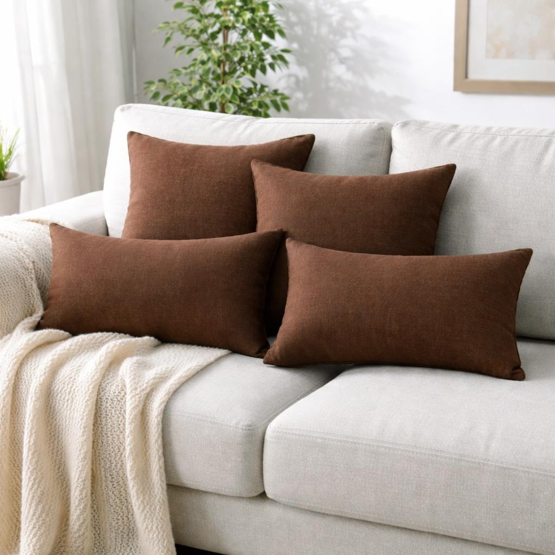Brown Linen Throw Pillow Cover