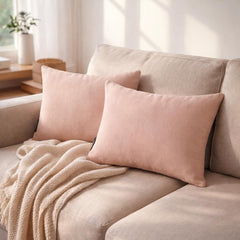 Set of 2 Pink Linen Throw / Lumbar Pillow Cover - Light Pink Linen