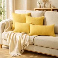 Set of 2 Yellow Linen Throw / Lumbar Pillow Cover - Yellow Linen