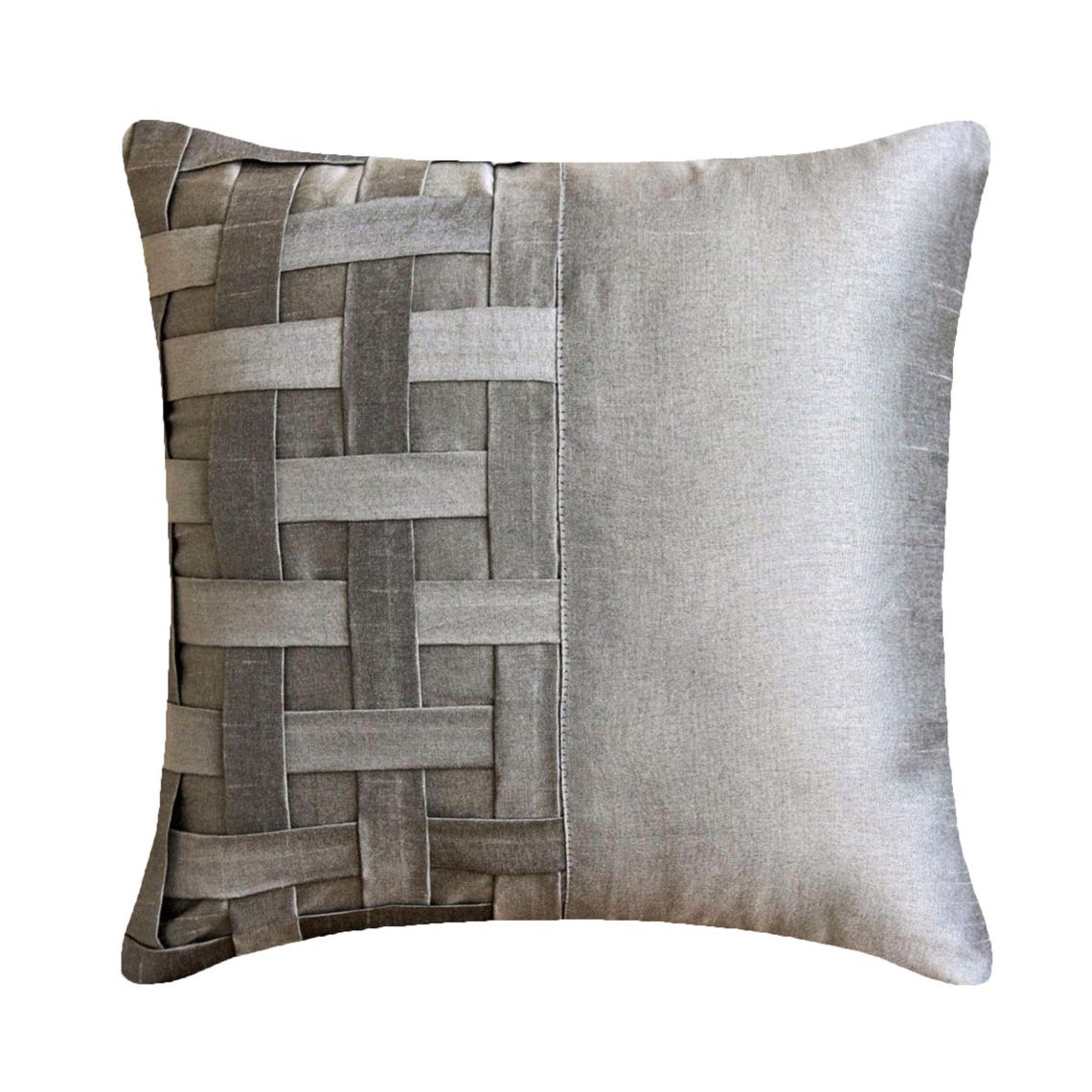 Grey Silver Bricks - Gray Art Silk Decorative Euro Sham